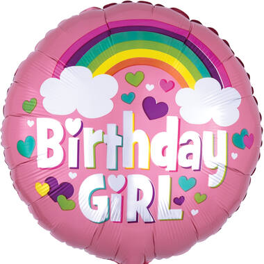 Foil Balloon - "Birthday GiRL" - Rainbow Fun - Pink - 45 cm